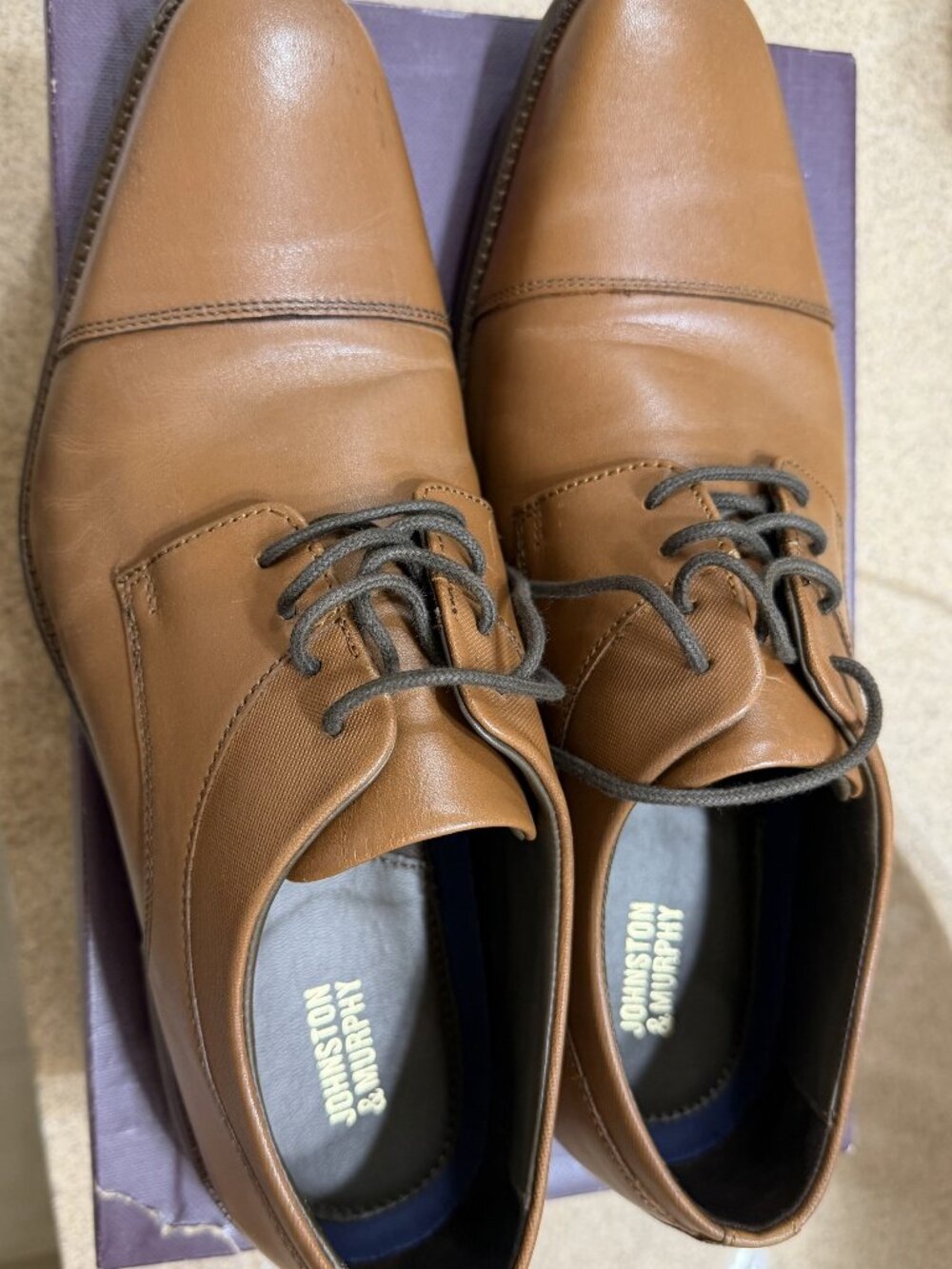 Men's Johnston & Murphy Archer Lace Up Shoes Cognac Brown Cap Toe Size 10.5